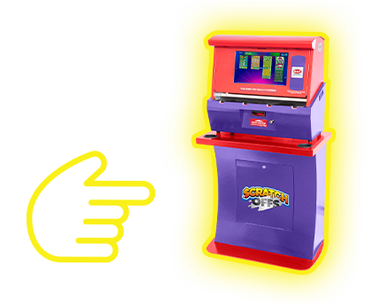 The fun is here! [finger pointing to a touch and win kiosk]