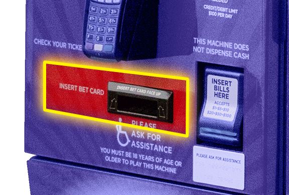 Kiosk Image with Insert Bet Card Highlighted