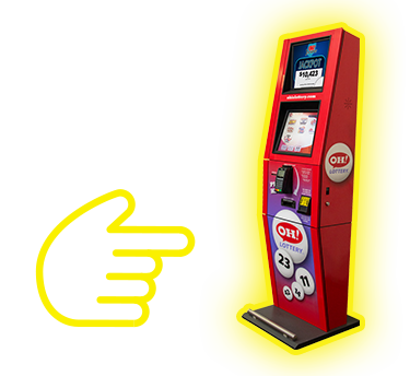 The fun is here! [finger pointing to a touch and win kiosk]